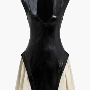 Leather (faux) Black and Cream Mini Dress